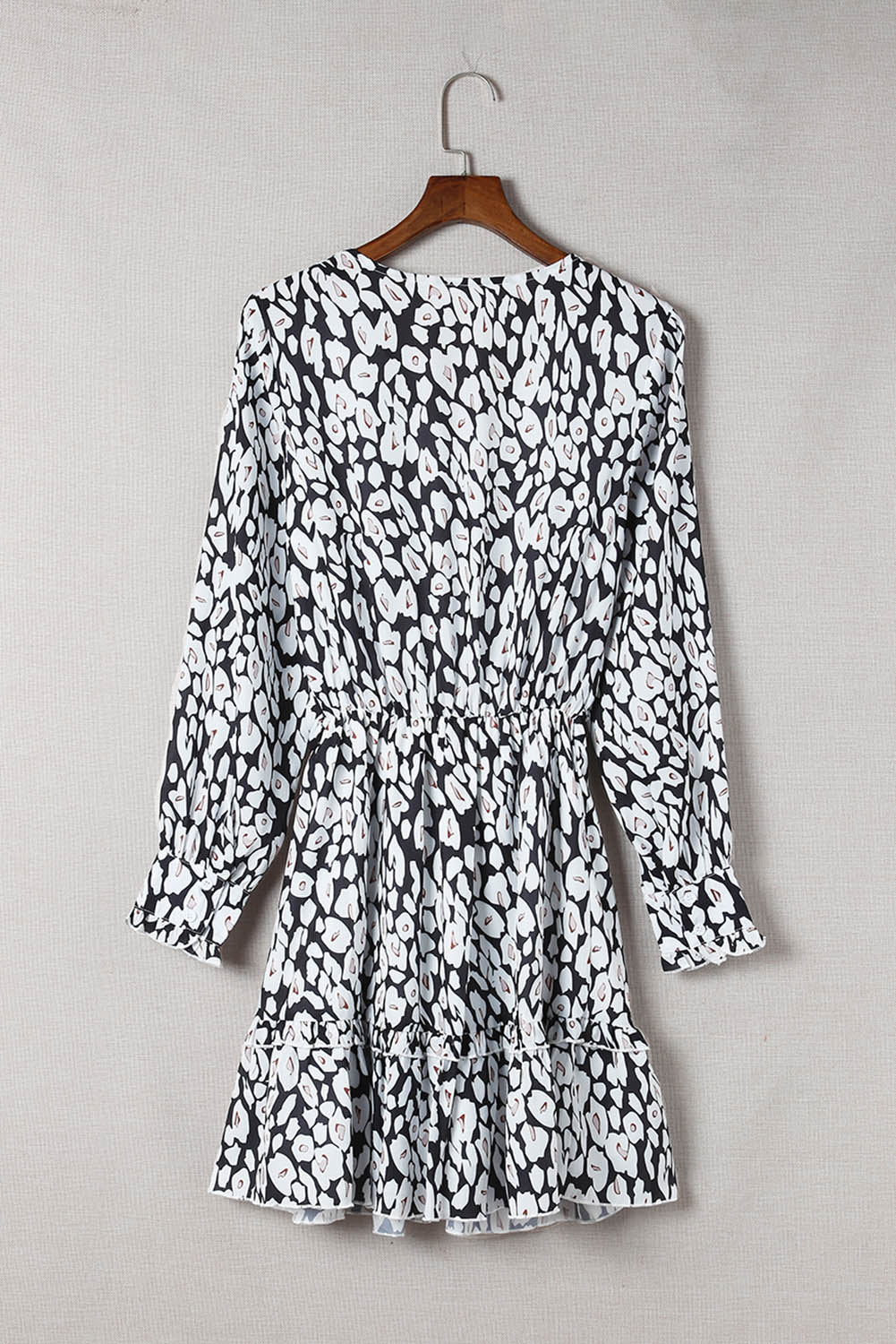 Printed Tie-Waist Long Sleeve A-line Dress