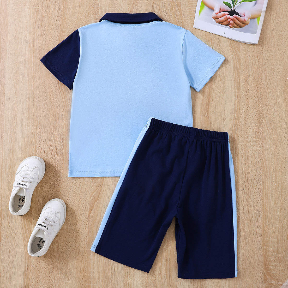 Kids Color Block Polo Shirt and Shorts Set