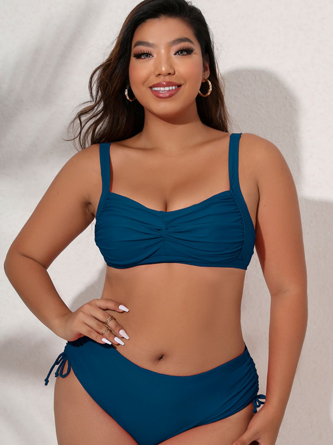 Plus Size Twist Front Tied Bikini Set