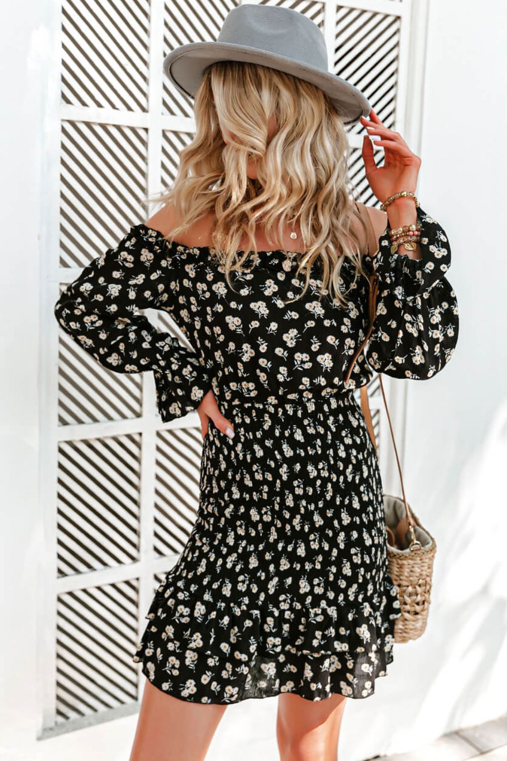 Ditsy Floral Off-Shoulder Flounce Sleeve Dress